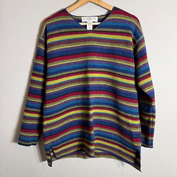 Vtg Jones New York Sport Lambswool Striped V-Neck Sweater Pullover Women's Small - Picture 4 of 11